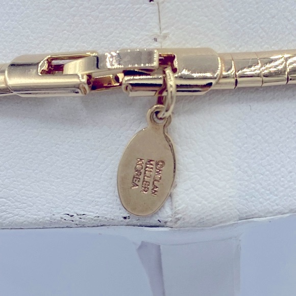 Vintage Nolan Miller Gold Tone Necklace With Gold Tone Blue Sapphire Slide - Picture 8 of 13